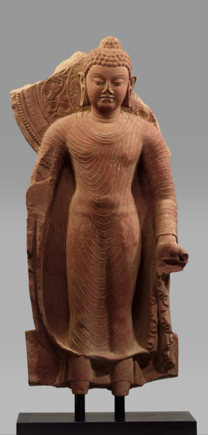 Standing Buddha Offering Protection, late 5th century, red sandstone, Mathura (The Metropolitan Museum of Art)