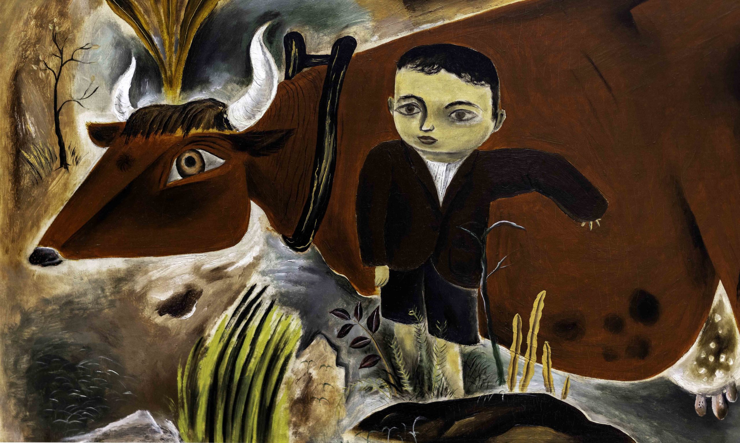 Yasuo Kuniyoshi, Little Joe with Cow, 1923, oil on canvas, 71.1 x 106.7 cm (Crystal Bridges Museum of American Art)