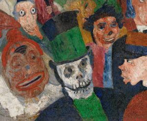 James Ensor, Christ’s Entry into Brussels in 1889, detail, 1888, oil on canvas, 99 1/2 x 169 1/2 inches (J. Paul Getty Museum, Los Angeles)