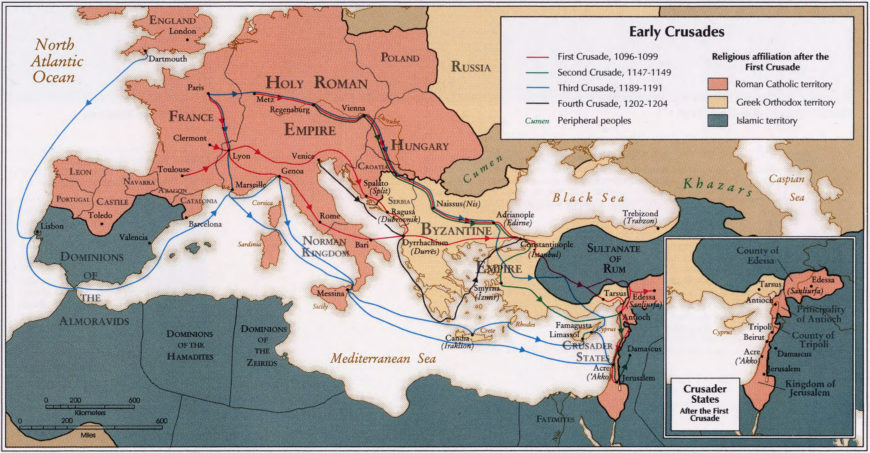 Map with the routes of the First through Fourth Crusades, from Atlas of the Middle East (Central Intelligence Agency, 1993)