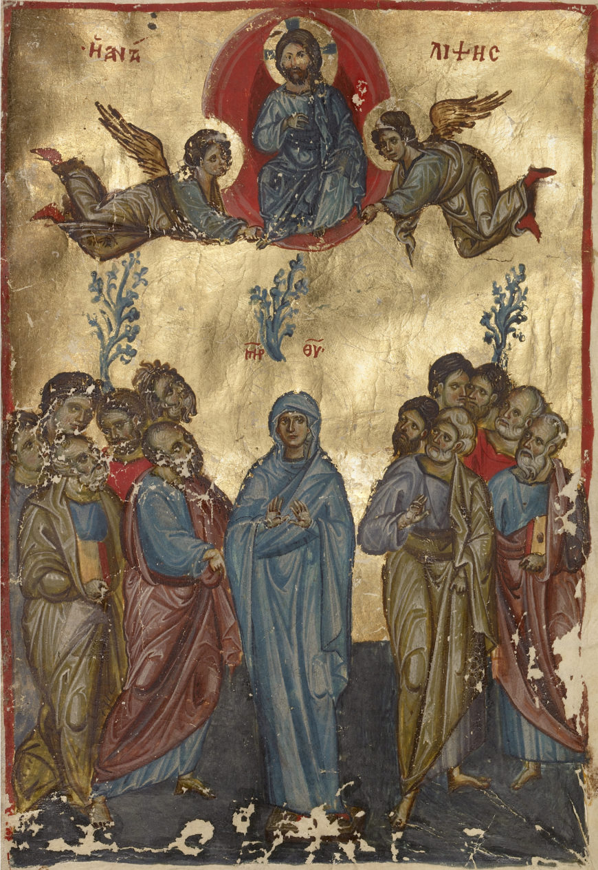 Ascension miniature, late 13th century, Nicaea or Nicomedia (modern Turkey), tempera and gold leaf (The J. Paul Getty Museum)