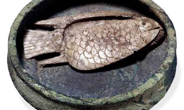 Ivory cosmetic box in the shape of a fish  Canaanite, 13th century BC From Tell es-Sa'idiyeh, Jordan