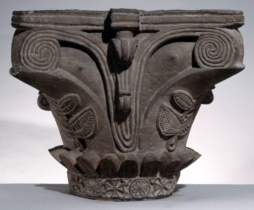 Red sandstone capital, 7th century, from Faras, Sudan, 56 x 90.3 cm