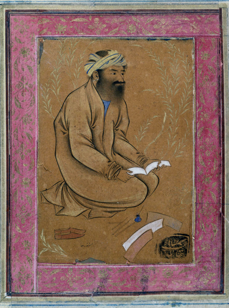 Riza-yi ʿAbbasi, Seated calligrapher, c. 1600, drawing, from Isfahan, Iran