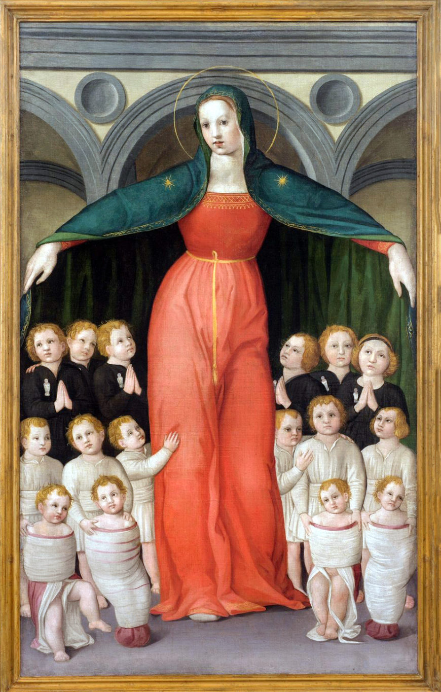 Domenico di Michelino, Madonna of the Innocents, c. 1446, with sixteenth-century restorations, tempera on canvas, 149 x 90 cm. Museo degli Innocenti, Florence