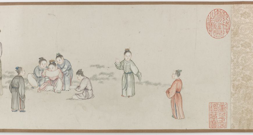 Ding Guanpeng (active 1726-after 1770), Palace Ladies and Children, Qing dynasty, mid-18th century, ink and color on paper, China, 17.4 x 93.5 cm (Freer Gallery of Art, Smithsonian Institution, Washington, DC: Transfer from the United States Customs Service, Department of the Treasury, F1980.126)