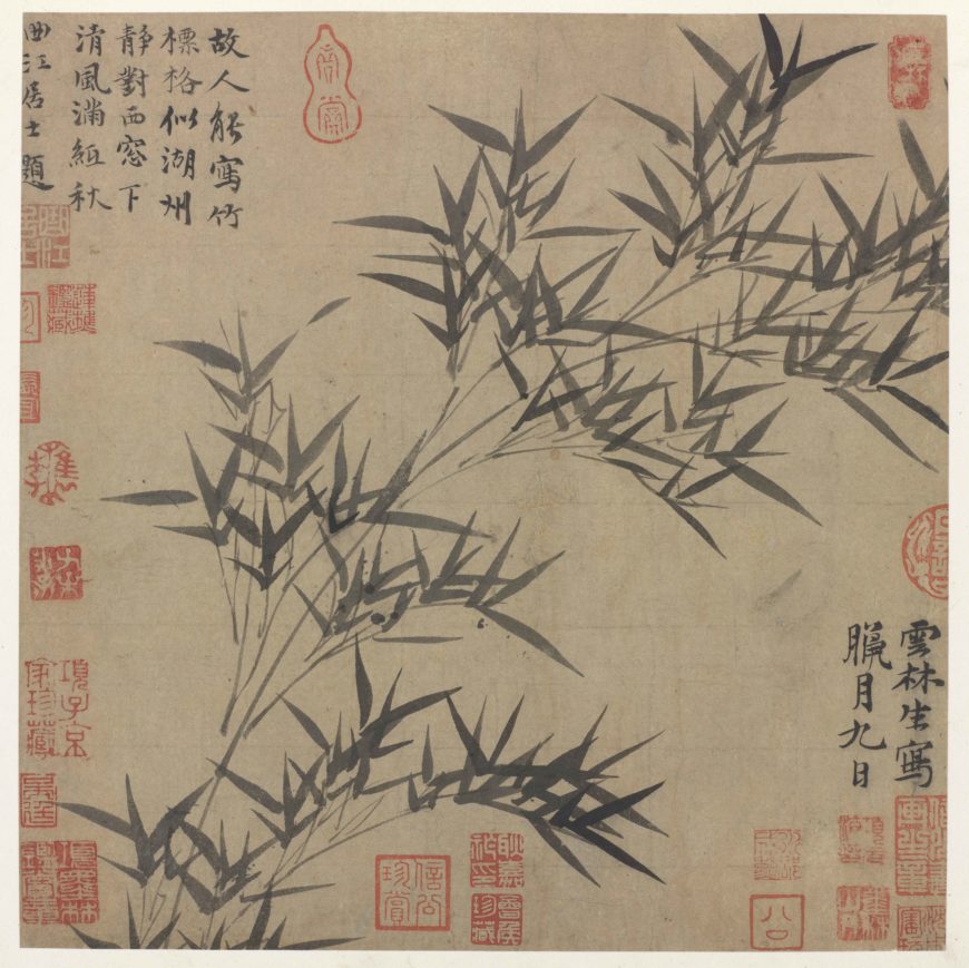 Ni Zan 倪瓚 (1306–1374), A Branch of Bamboo, Yuan or Ming dynasty, ca. 1369, Inscription by Qian Weishan (1341–c. 1379), ink on paper, China, 29.3 x 29 cm (Freer Gallery of Art, Smithsonian Institution, Washington, DC: Gift of Charles Lang Freer, F1915.36d)