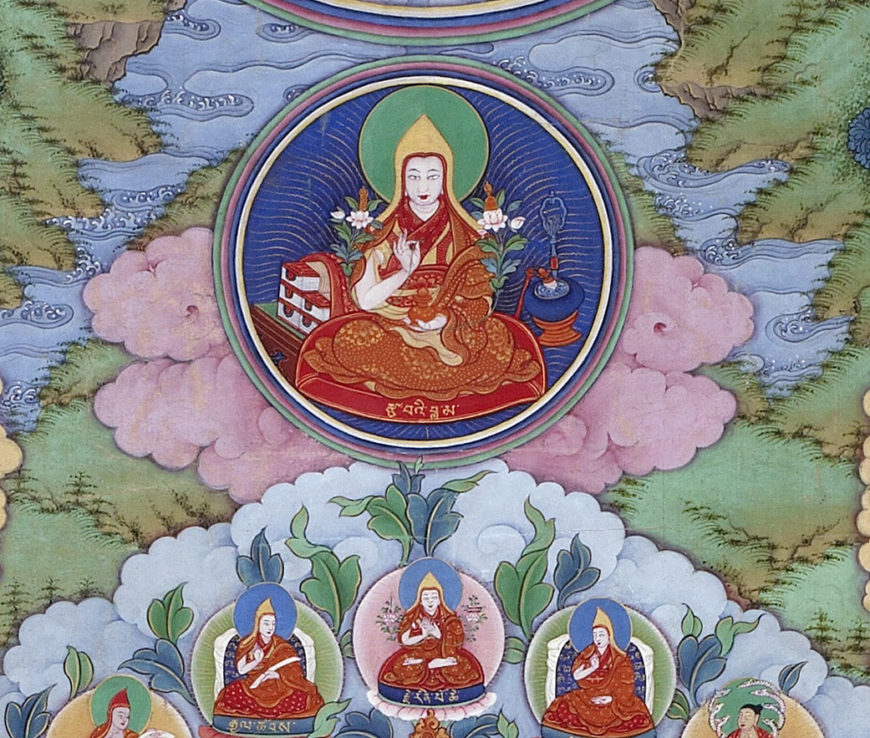 Rol-pa’I rdo-rje (detail), imperial workshop, The Qianlong Emperor as Manjushri, the Bodhisattva of Wisdom, mid-18th century (Qing dynasty, Qianlong reign, China), ink, color, and gold on silk, 113.6 x 64.3 cm (Freer Gallery of Art, Smithsonian Institution, Washington, D.C.: Purchase—Charles Lang Freer Endowment and funds provided by an anonymous donor, F2000.4)