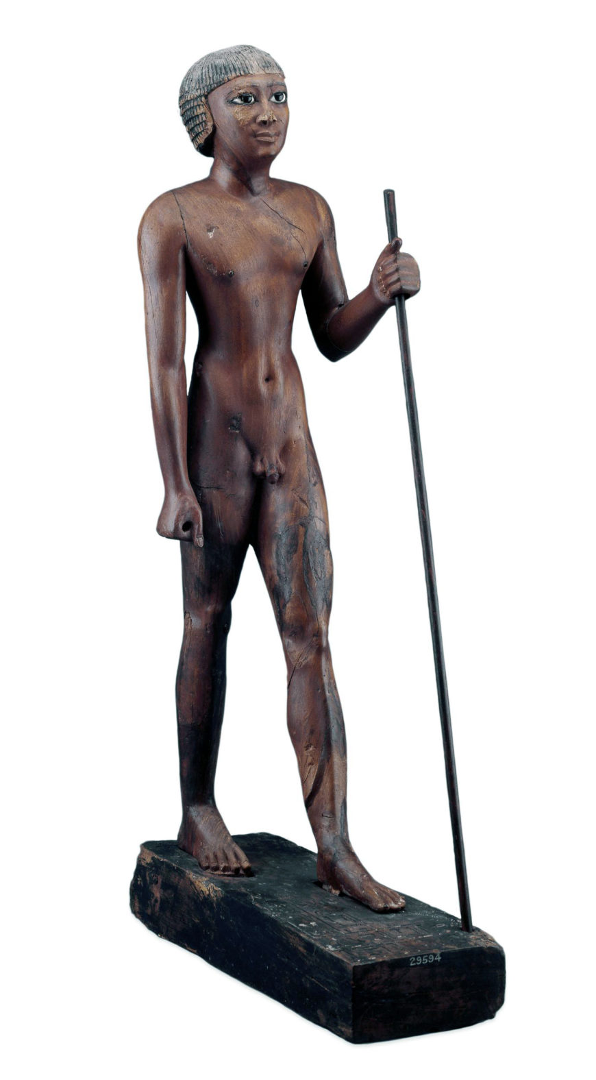 Nude figure of the Seal Bearer Tjetji, 2321–2184 B.C.E. (6th Dynasty), from Akhmim, Upper Egypt, wood, obsidian, limestone, and copper, 75 cm high (© The Trustees of the British Museum, London)