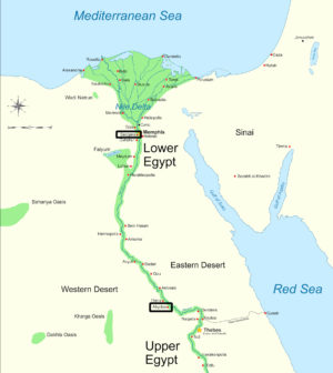 Map of part of ancient Egypt, with Abydos and Saqqara in boxes (map: Jeff Dahl, CC BY-SA 4.0)