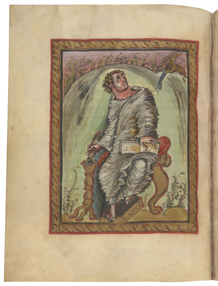 St. Mark from the Ebbo Gospels, folio 60v., c. 816–35 (Bibliothèque Nationale de France)