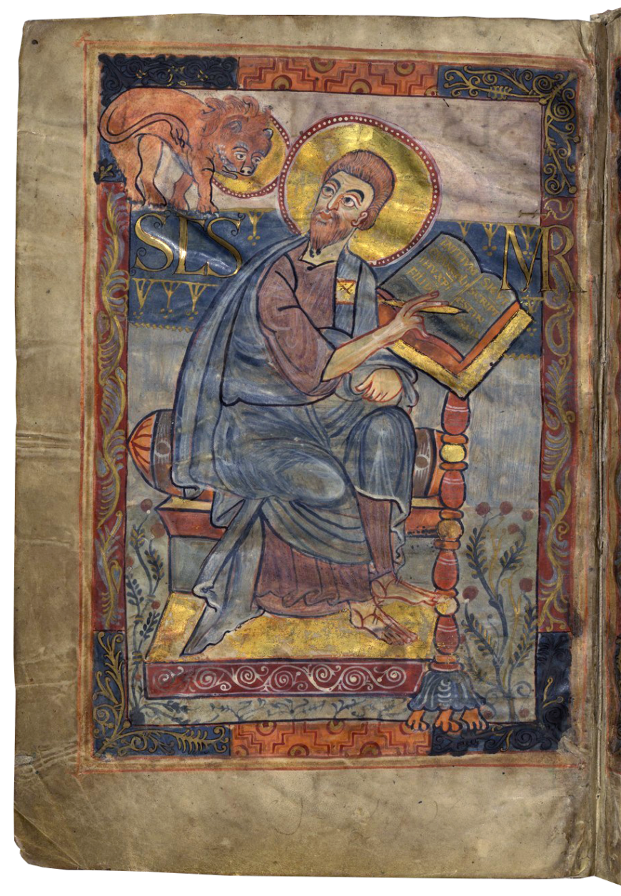 St. Mark from the Godescalc Gospel Lectionary, folio 1v., c. 781–83 (Bibliothèque nationale de France)