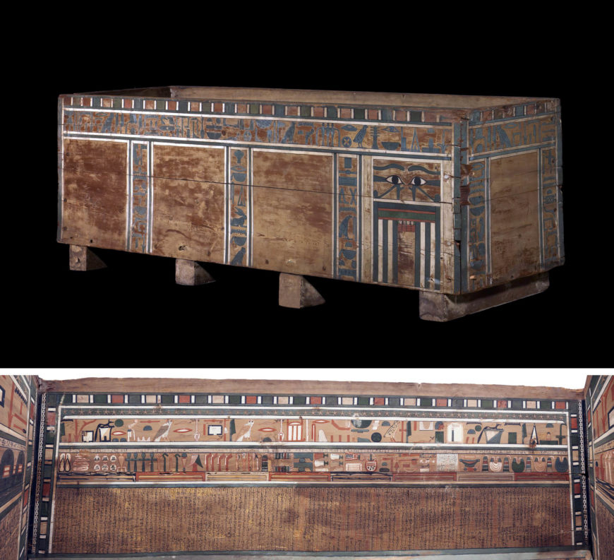 Painted wooden inner-coffin of Seni with lid, c. 1850 B.C.E. (12th dynasty), painted wood, findspot: Deir el-Bersha, Egypt (© The Trustees of the British Museum)