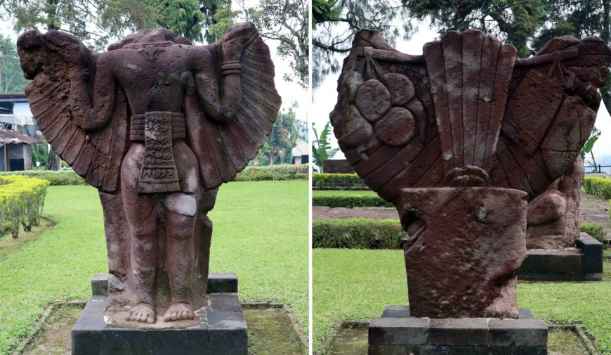 The mythical bird Garuda carrying natural produce, seen from the front and back, Sukuh, Java (photo: Panggah Ardiyansyah)