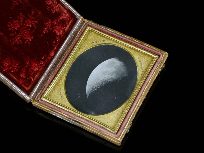 John Whipple, William Bond, and George Bond, <em>The Moon, No. 37</em>, 1851, daguerreotype made through Great Refractor Equatorial Mount Telescope, Harvard College Observatory,  case size 4 ½ x 3 ¼ in (public domain)