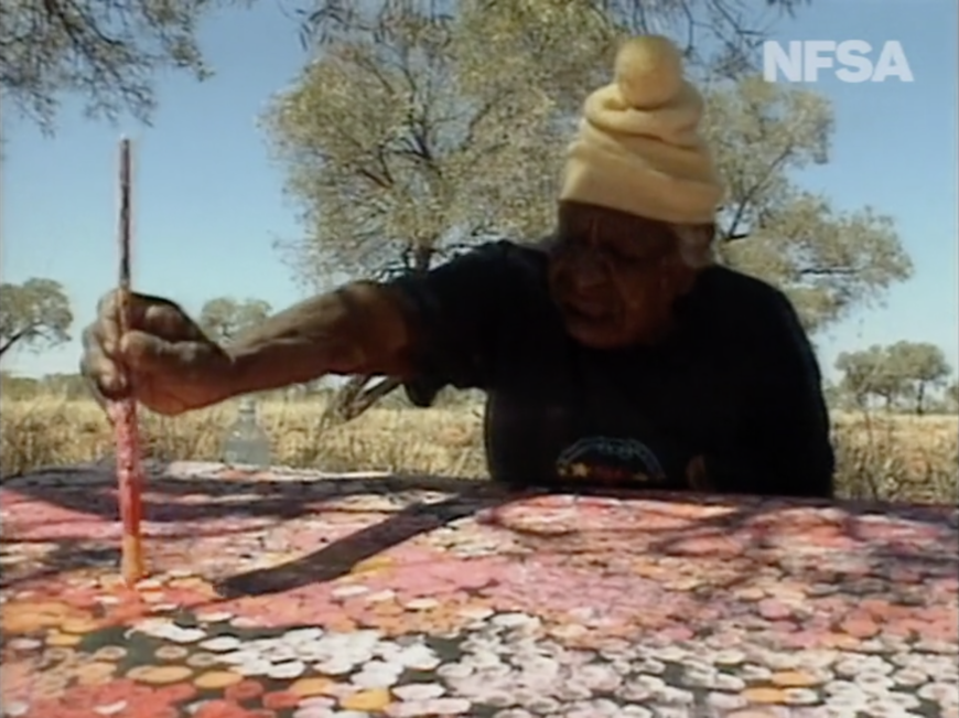 Still from a short video Art+Soul: Dreams and Nightmares—Emily Kame Kngwarreye, 2009 National Film and Sound Archive of Australia