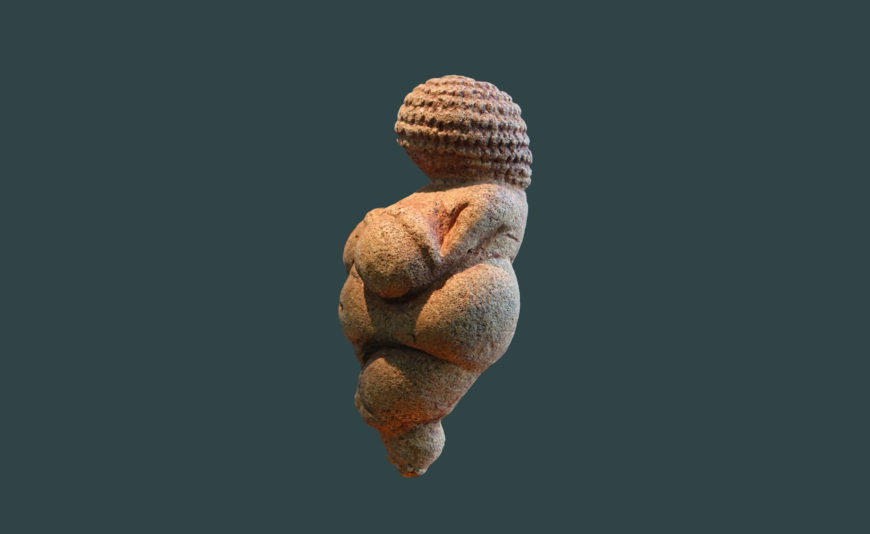 Venus of Willendorf, c. 24,000–22,000 B.C.E., limestone 11.1 cm high (Naturhistorisches Museum, Vienna; photo: Steven Zucker, CC BY-NC-SA 2.0)