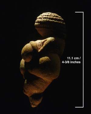 Venus of Willendorf, c. 24,000–22,000 B.C.E., limestone 11.1 cm high (Naturhistorisches Museum, Vienna; photo: Steven Zucker, CC BY-NC-SA 2.0)