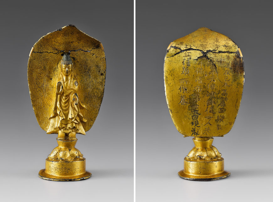 Gilt-bronze Buddha with inscription: "seventh year of yeonga," 539 (Goguryeo Kingdom), 16.2 cm high, National Treasure 119 (National Museum of Korea)