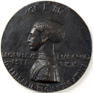 Pisanello, Portrait medal of Leonello d'Este, 1444, bronze, made in Ferrara, 9.5 cm in diameter (Victoria & Albert Museum)