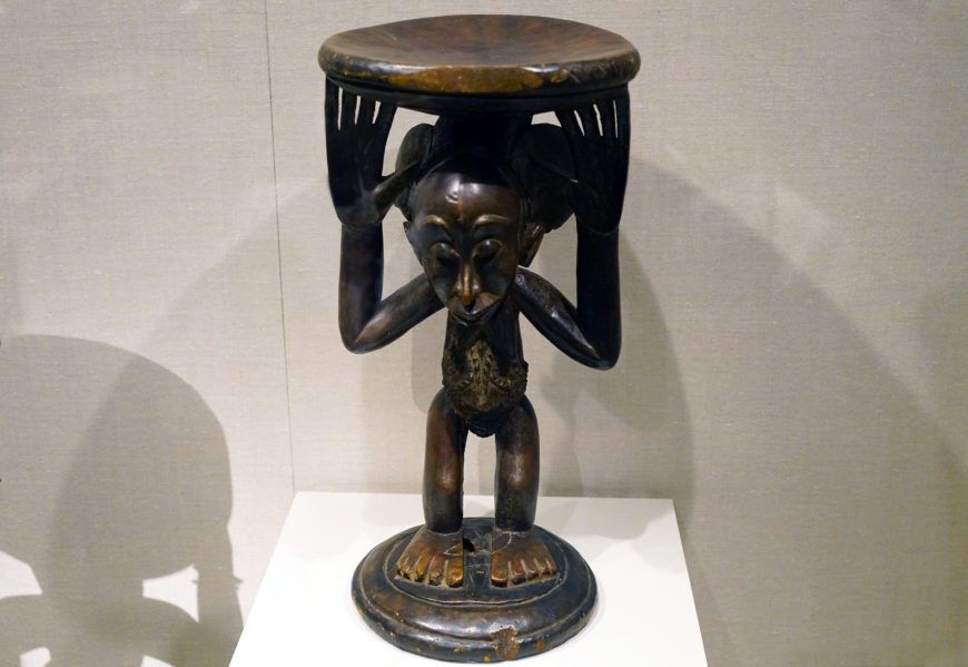 Buli Master, possibly Ngongo ya Chintu, Prestige Stool: Female Caryatid, 19th century, Luba or Hemba peoples, Buli village, Democratic Republic of the Congo, wood, metal studs, 61 cm high (The Metropolitan Museum of Art; photo: Steven Zucker, CC BY-NC-SA 2.0)