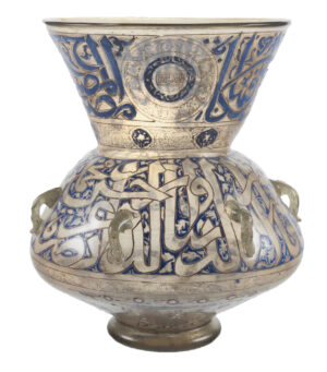 Glass lamp for mosque of sultan Hassan, Egypt, 1354–61, enameled and gilt glass, 35 cm high (Calouste Gulbenkian Museum)