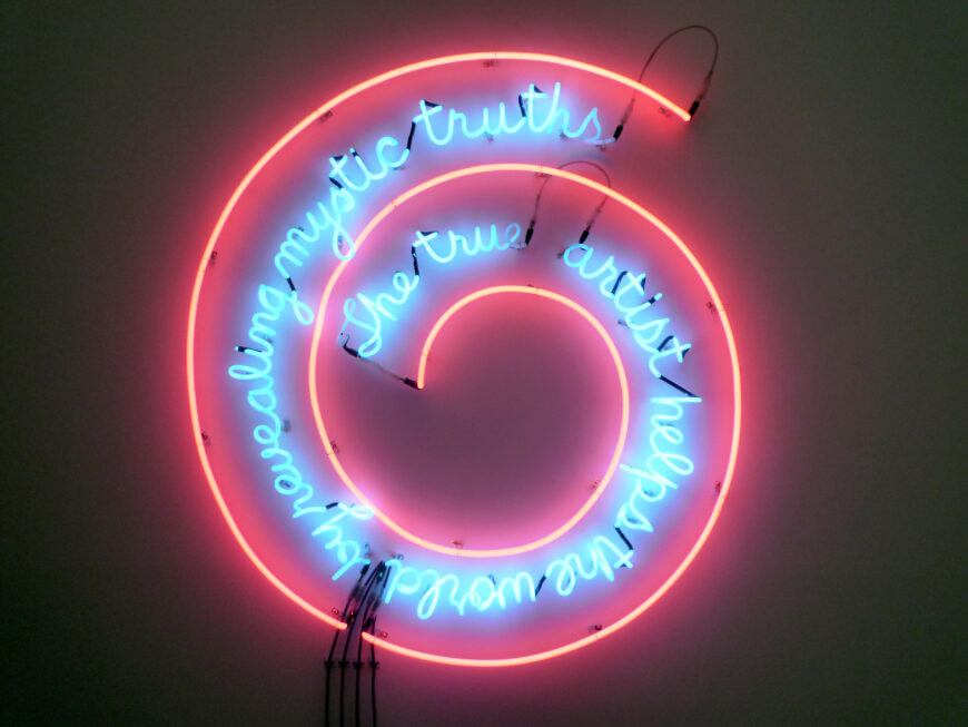 Bruce Nauman, The True Artist Helps the World by Revealing Mystic Truths, 1967, neon and clear glass tubing suspension supports; 149.86 x 139.7 x 5.08 cm (Philadelphia Museum of Art; photo: Steven Zucker, CC BY-NC-SA 2.0) © Estate of Bruce Nauman