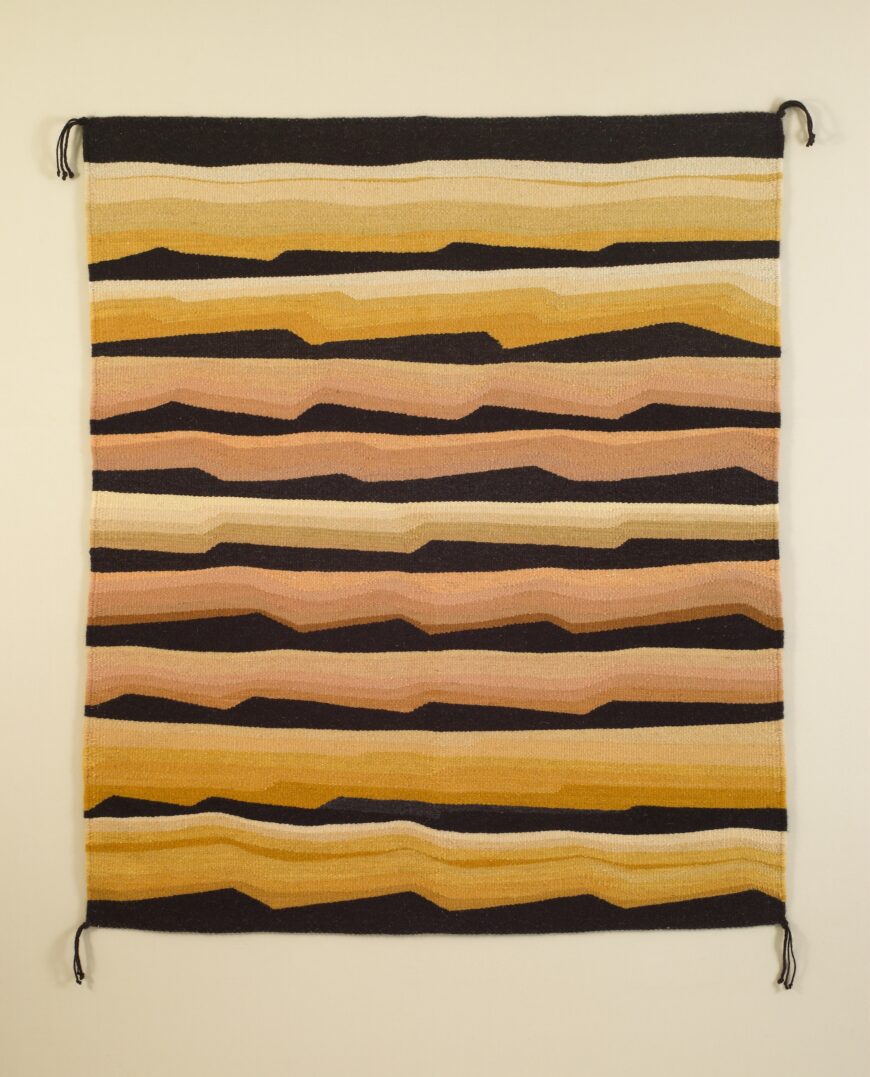 DY Begay, The Edge, 2013, wool with natural dye, 40 1/4 x 34 3/4 inches, each corner tassel length: 3 3/4 inches (Saint Louis Art Museum) © DY Begay