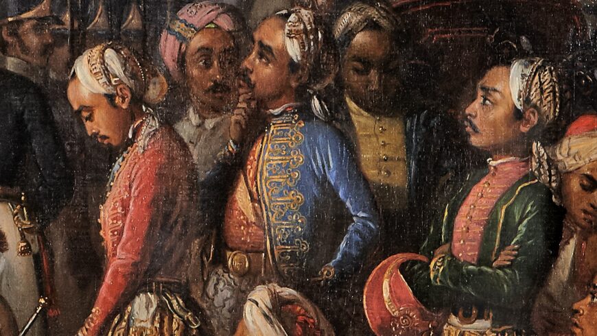 Self-portraits (detail), Raden Saleh Syarif Bustaman, Penangkapan Pangeran Diponegoro (The Arrest of Prince Diponegoro), 1857, oil on canvas, 112 x 179 cm (Yogyakarta Presidential Palace Museum)