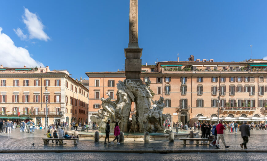 Gian Lorenzo Bernini, Fountain of the Four Rivers (Fontana dei Quattro Fiumi), Piazza Navona, Rome, commission by Pope Innocent X, 1651, marble (photo: Steven Zucker, CC BY-NC-SA 2.0)