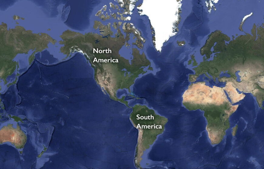 Map of North America and South America (underlying map © Google)