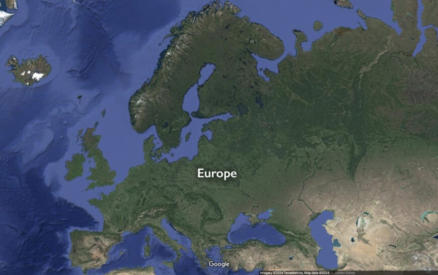 Map of Europe (underlying map © Google)