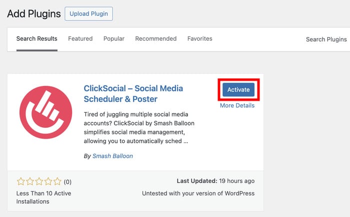 activate clicksocial plugin