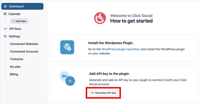 generate api key clicksocial