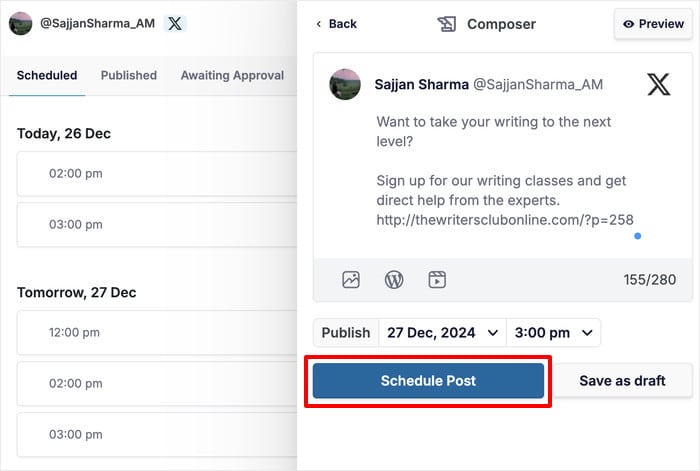 schedule your tweet from post composer