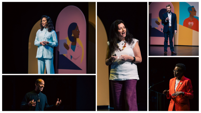 photo collage of speakers on stage at SOCAP24