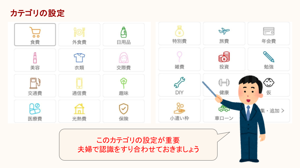 家計簿のカテゴリ一覧参考の図