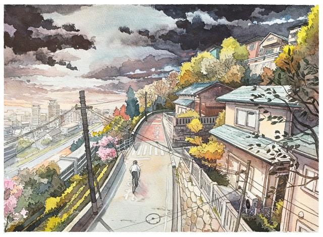 Illustrator creates beautiful “Bicycle Boy” watercolour series inspired by Studio Ghibli