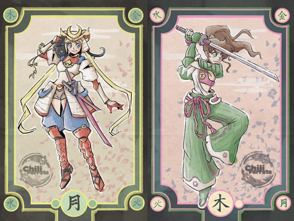 Sailor Moon girls appear as samurai and ninja in five-piece character art collection