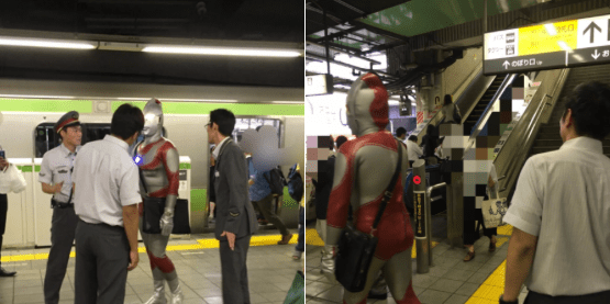 Japanese superhero Ultraman spotted going to work on the Yamanote train line in Tokyo