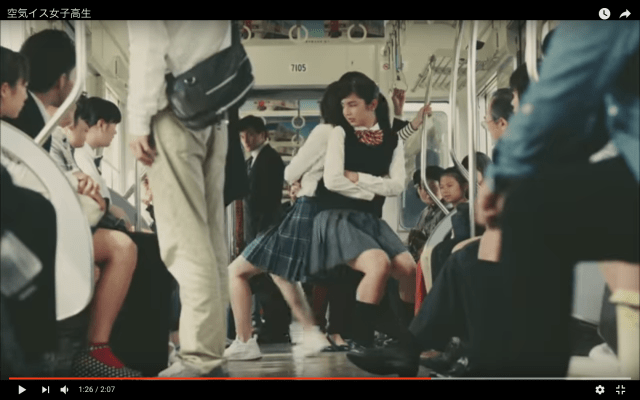 Japanese schoolgirls engage in “Air Chair Battle” in railway commercial promoting manners【Vid】