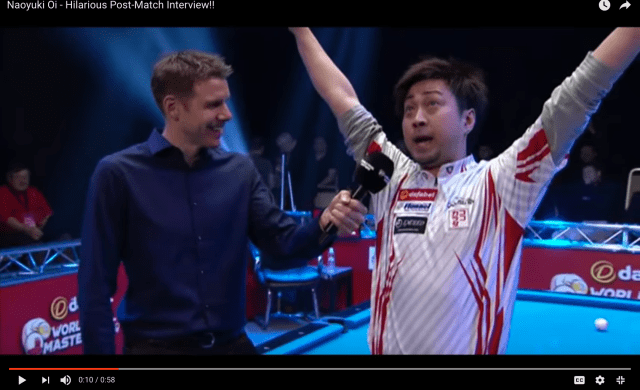 Japanese pool player gives hilarious English interview complete with PPAP reference【Video】