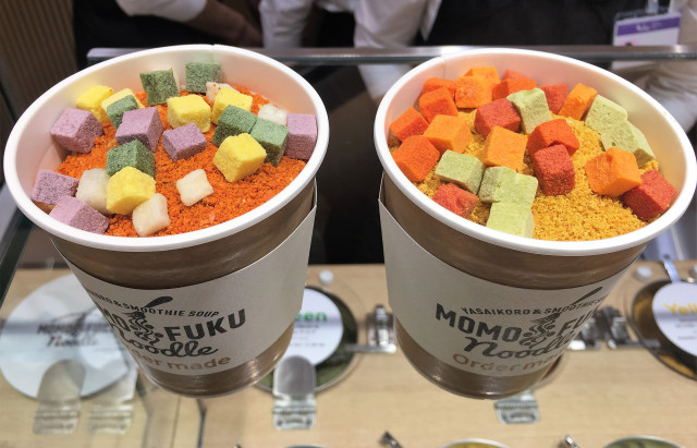 Colorful custom Cup Noodles sold at Momofuku Noodle in Osaka with 2,145 different varieties