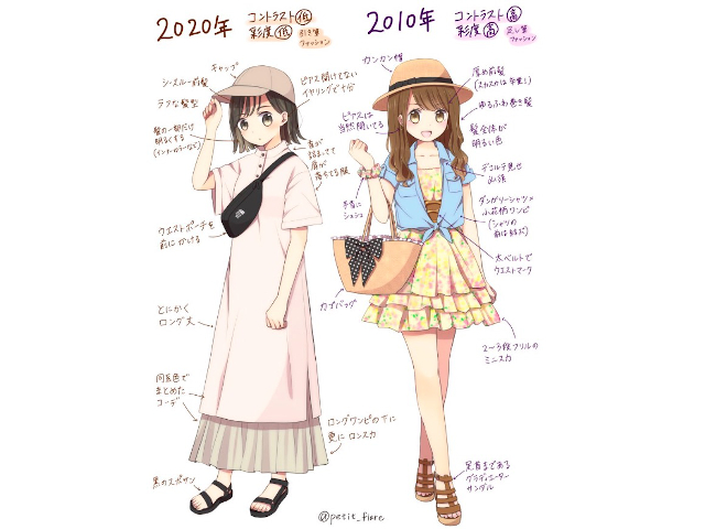 Anime artist illustrates the differences between Japanese fashion now and ten years ago