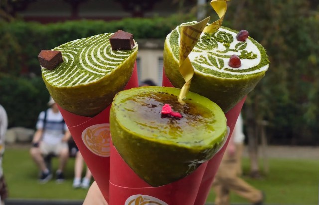 Beautiful Japanese garden green tea crepes waiting in Tokyo’s historical Asakusa neighborhood