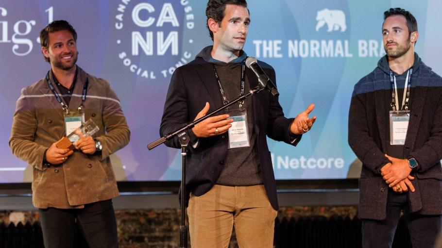 St. Louis-based apparel maker The Normal Brand accepts its award on Tuesday at the Foremost 50 Forum in New York City. Speaking is Jimmy Sansone, alongside his brothers and co-founders Conrad and Lan.