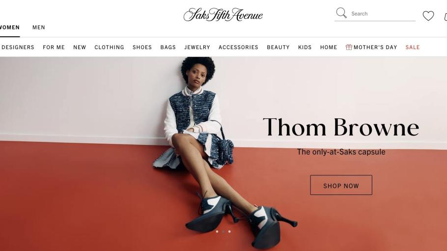 The home page of Saks.com features Thom Browne.