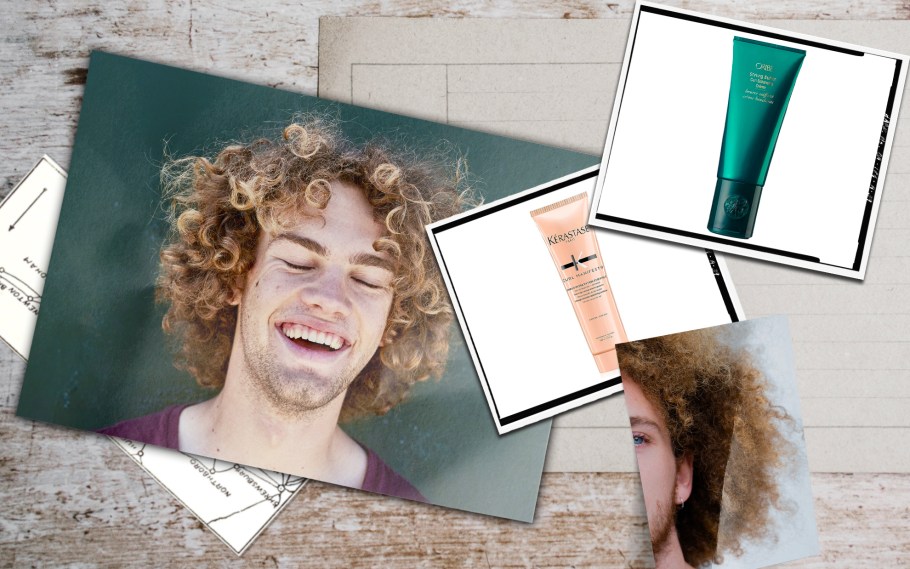 collage of a man with curly hair