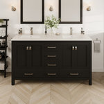 Eviva - Eviva London Double Sink Vanity, Espresso, 60" - The Eviva London Collection features a unique 18-inch depth, making it an ideal choice for smaller bathrooms or powder rooms. Despite its smaller depth size, the London Collection doesn't compromise on style or functionality. The vanities in the Eviva London Collection come in sizes ranging from 24 inches to 60 inches, giving you a variety of options to choose from depending on your bathroom. The London Collection comes in white, grey, and espresso, making it easy to find the perfect match for your bathroom decor.