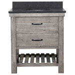 Infurniture - Rustic Fir Single Sink Vanity, Gray, Driftwood With Limestone Top, 30" - Introduce some old-fashioned charm to your bathroom withThis single-sink vanity. The base is made of recycled fir with a fashionably Grey-Driftwood finish for a quaint look, and the marble topAdds a touch of sophistication. One tip-out drawer, one spacious pull-out drawer, and an exposed shelf let youOrganize all your essentials